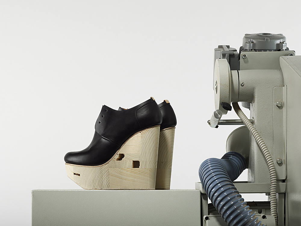 Joachim de Callatay: Wedge Platform, 2011,  Leather, wood 7 7/8 x 3 1/8 x 5 7/8 in. (20 x 8 x 15 cm) Courtesy of Patron of the New, New York, Photo: Michel Bonvin