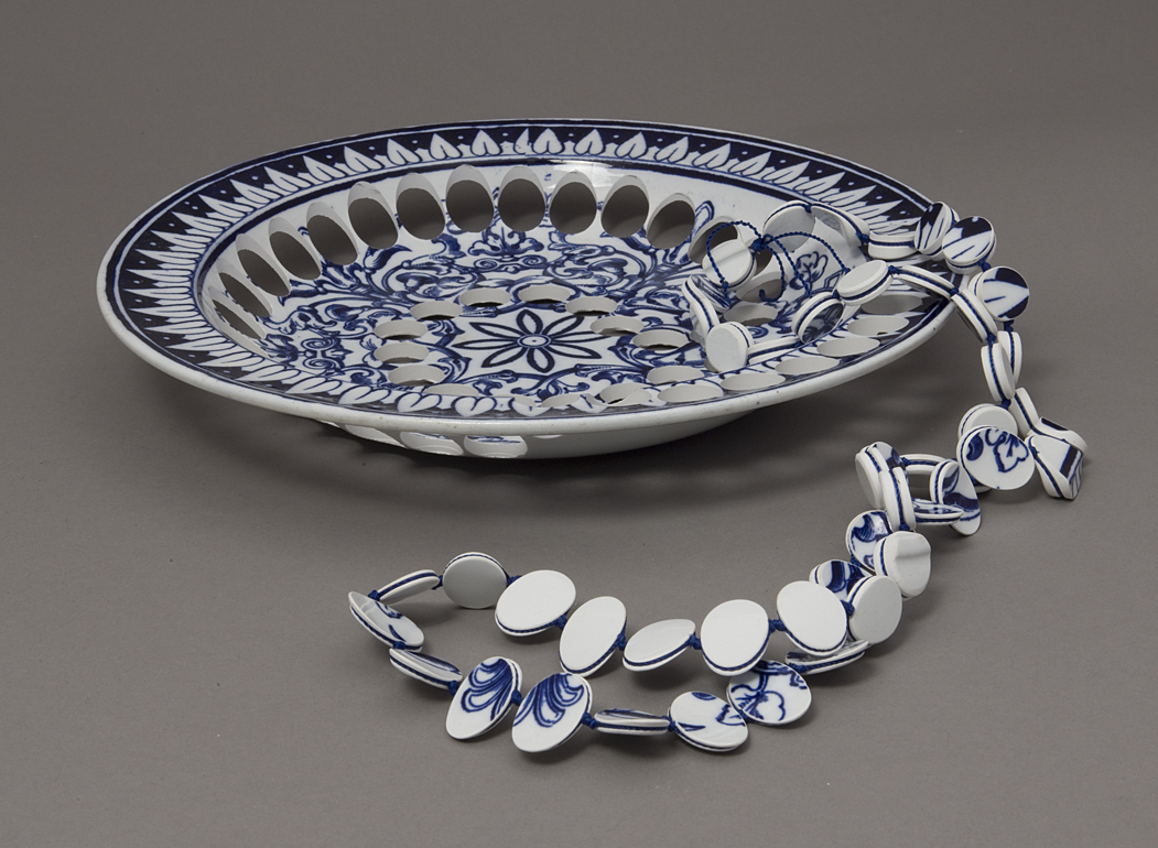 Kitchen Necklace, 2008: Gésine Hackenberg; Belgian earthenware plate, polyamide thread; Gift of Jane Korman, 2008, Photo by Matthew Cox