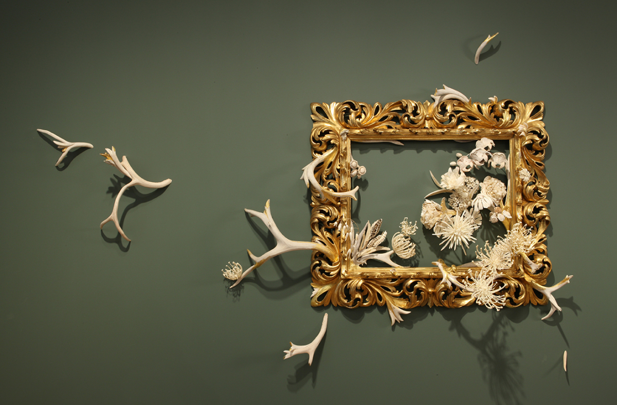 Jennifer Trask: Intrinsecus, 2010, Wood, bone, antler, silver, gold leaf, 52 x 82 x 10 in. (132.1 x 208.3 x 25.4 cm)