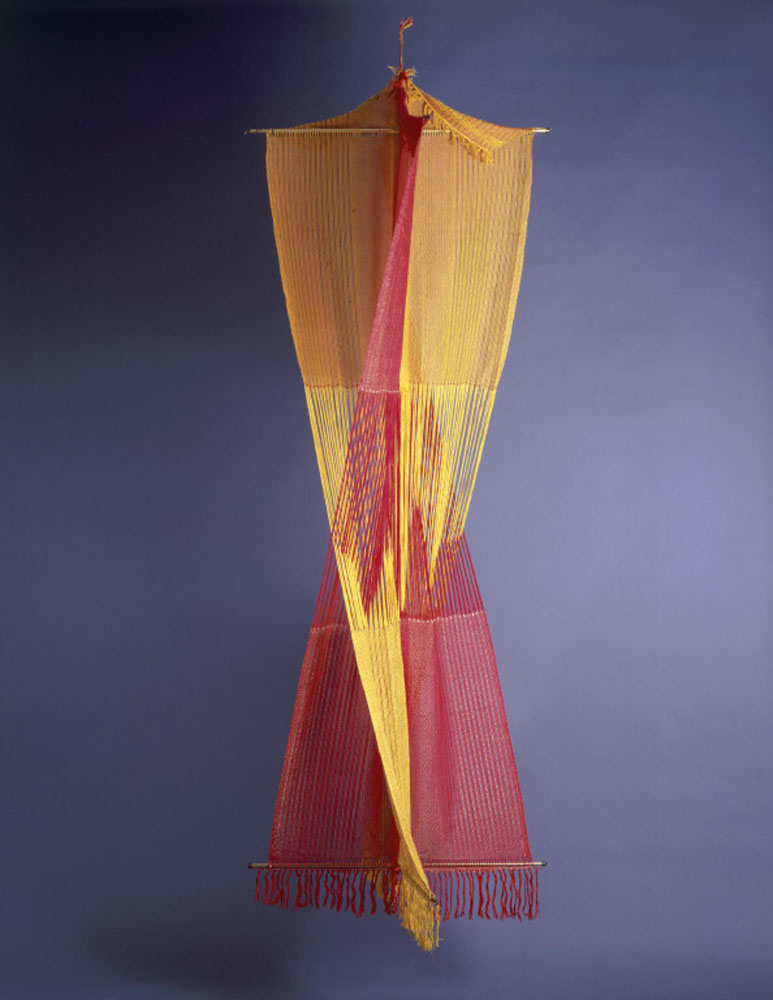 Trude Guermonprez; Banner, 1962: Silk, brass rods; double weave 81 x 28 x 28 in. (205.7 x 71.1 x 71.1 cm) Museum of Arts and Design, Purchased by the American Craft Council with funds from the Valerie Henry Memorial Fund, 1967, 1967.96 Photo Credit: Eva Heyd