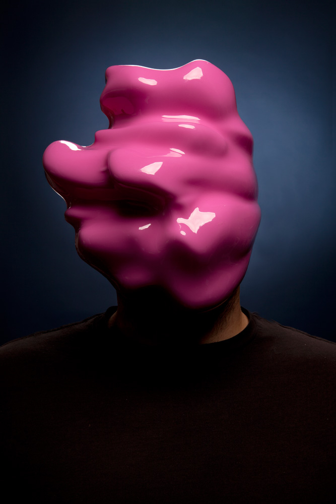 Fag Face Mask, 2012: Zach Blas,  Vacuum formed, painted plastic, Photo: Christopher O