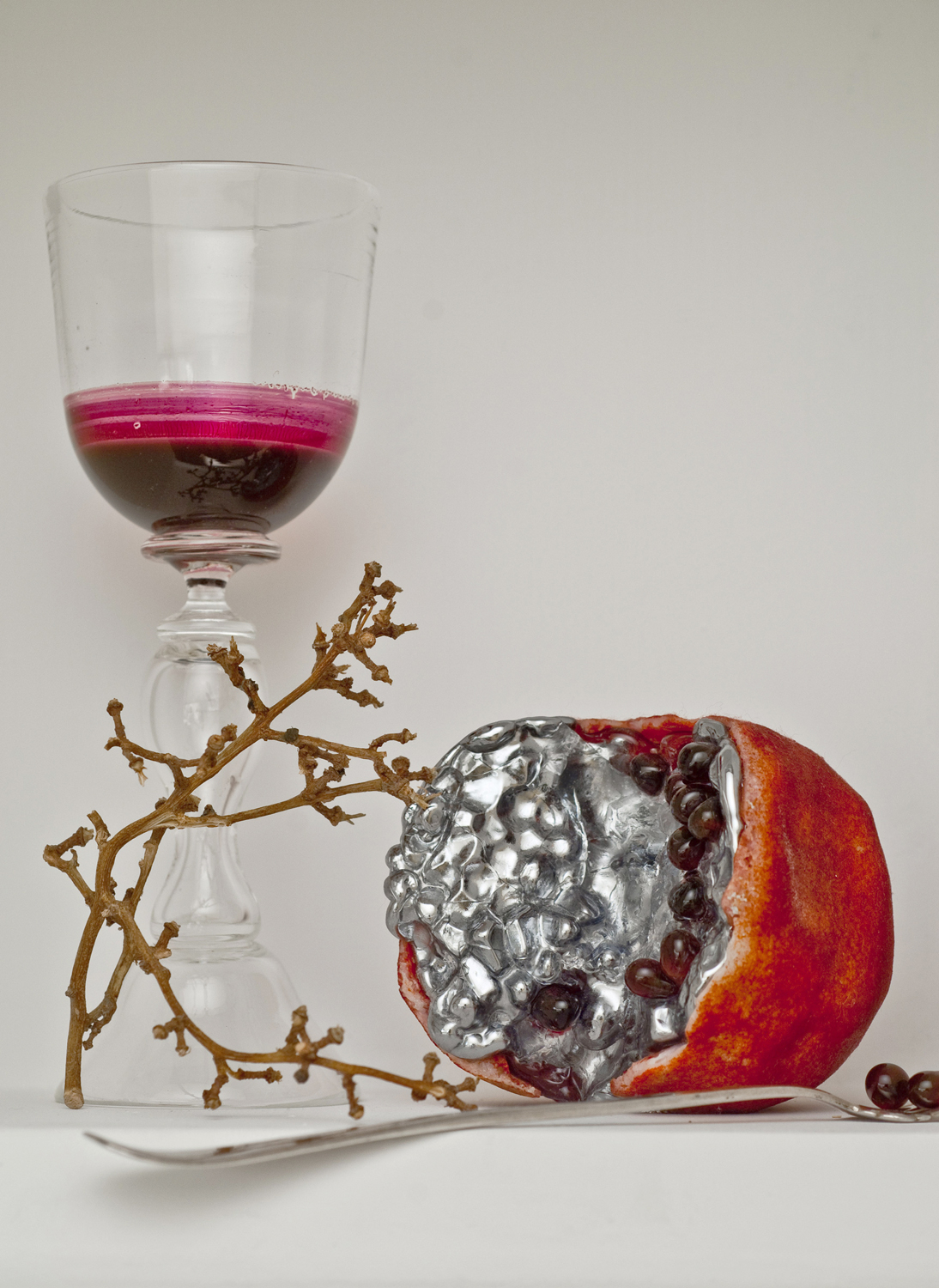  "Pomegranate (Inverted Vanitas), 2010, Pate De Verre, Blown Glass, Mirror